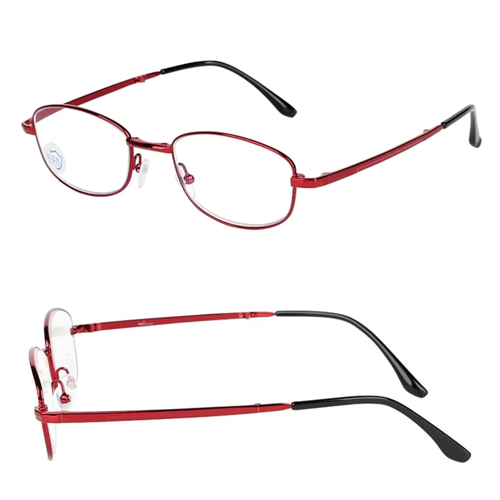 Damskie Okulary Do Czytania Z Filtrem Przeciw Niebieskiemu Światłu, Mini Kieszonkowe Okulary Do Czytania, Owalne Okulary Do Czytania Z Metalową Ramką/Red/3
