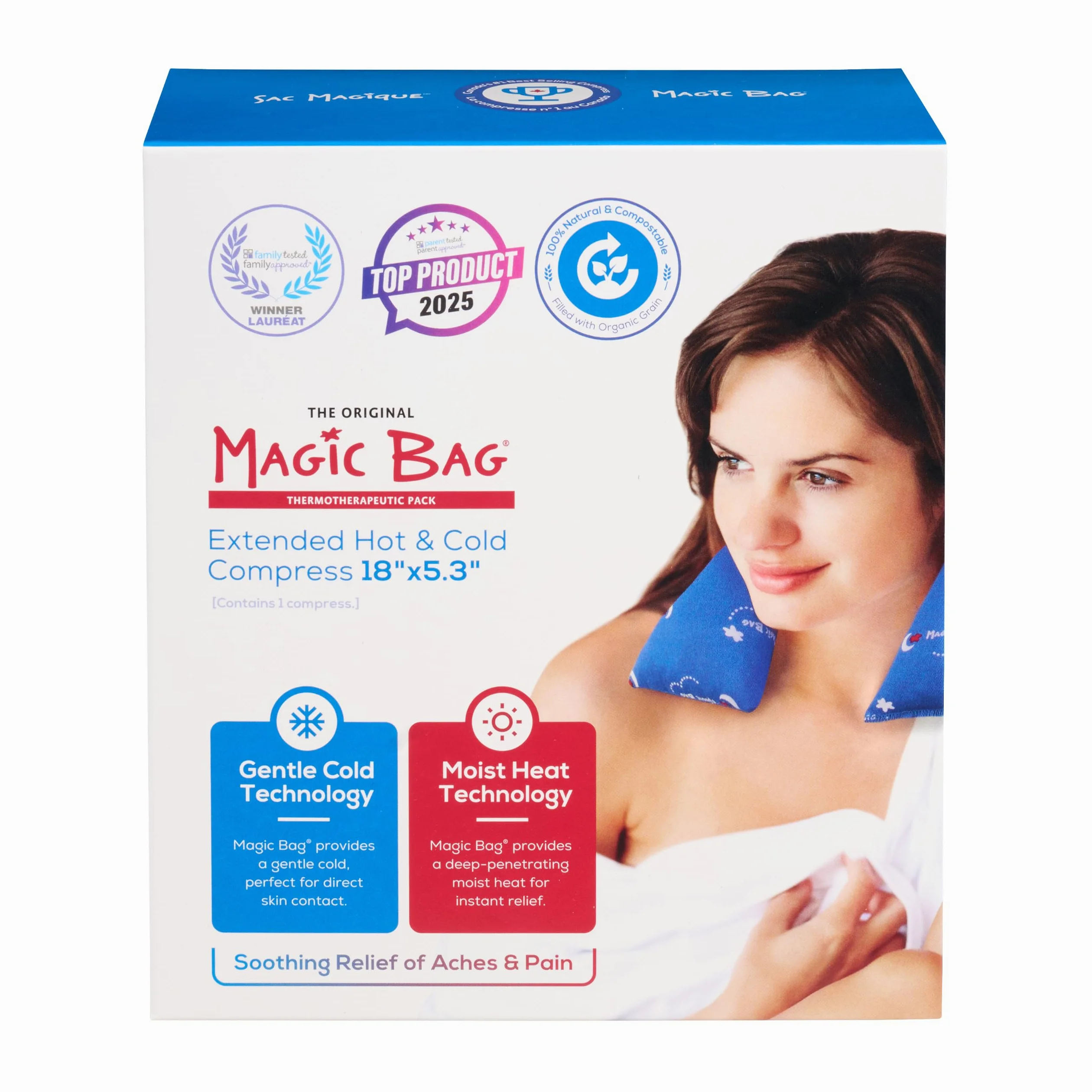 Oryginalny Magic Bag Extended Compress, terapia ciepła/zimna dla łagodzenia bólu brzucha, bezprzewodowy gorący zimny kompres, 50 x 14 cm (50 x 14 cm)