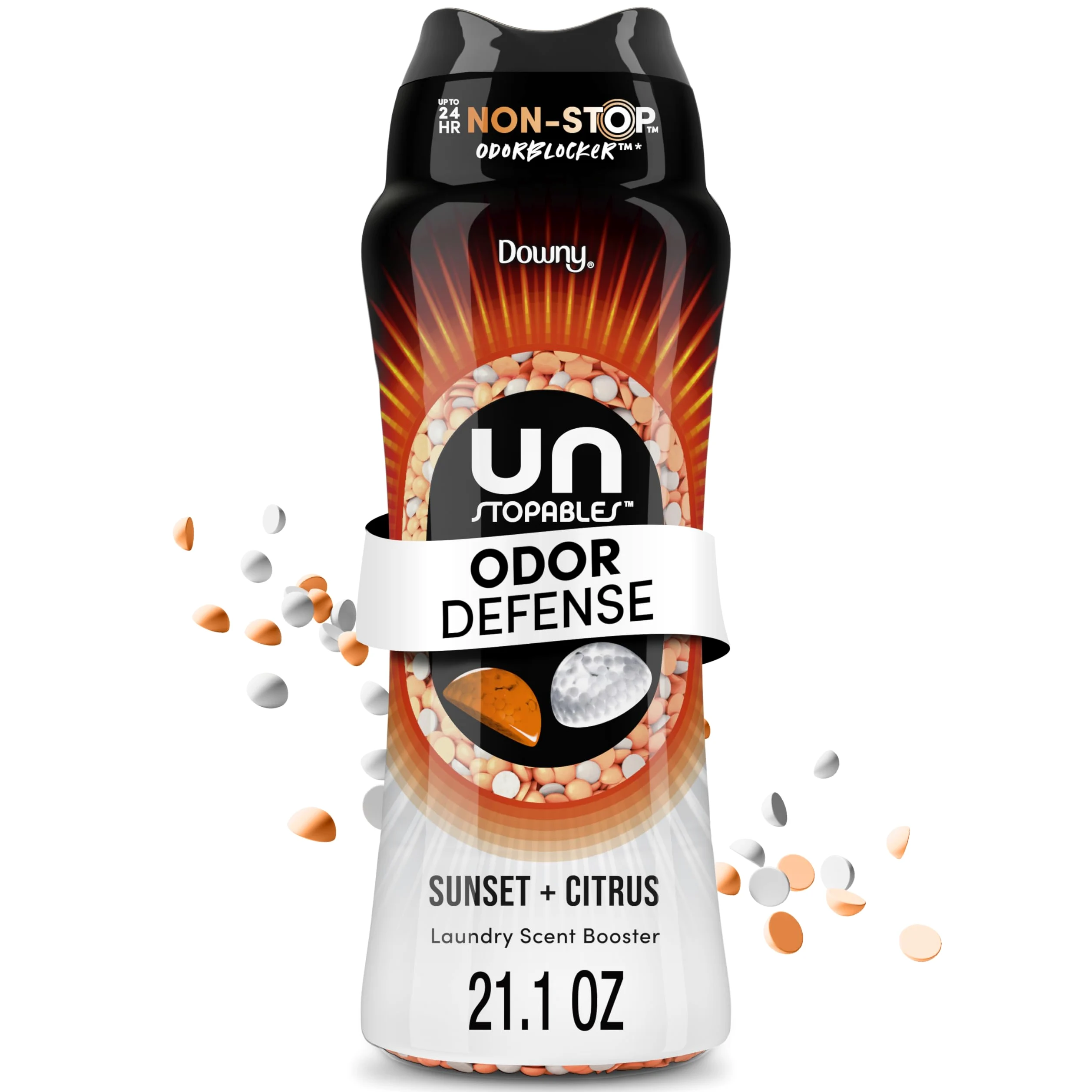 Downy Unstopables Fusions koraliki wzmacniające zapach do prania, zachód słońca i cytrusów, 600 ml, świeżość 2 w 1, koraliki wzmacniające zapach Downy