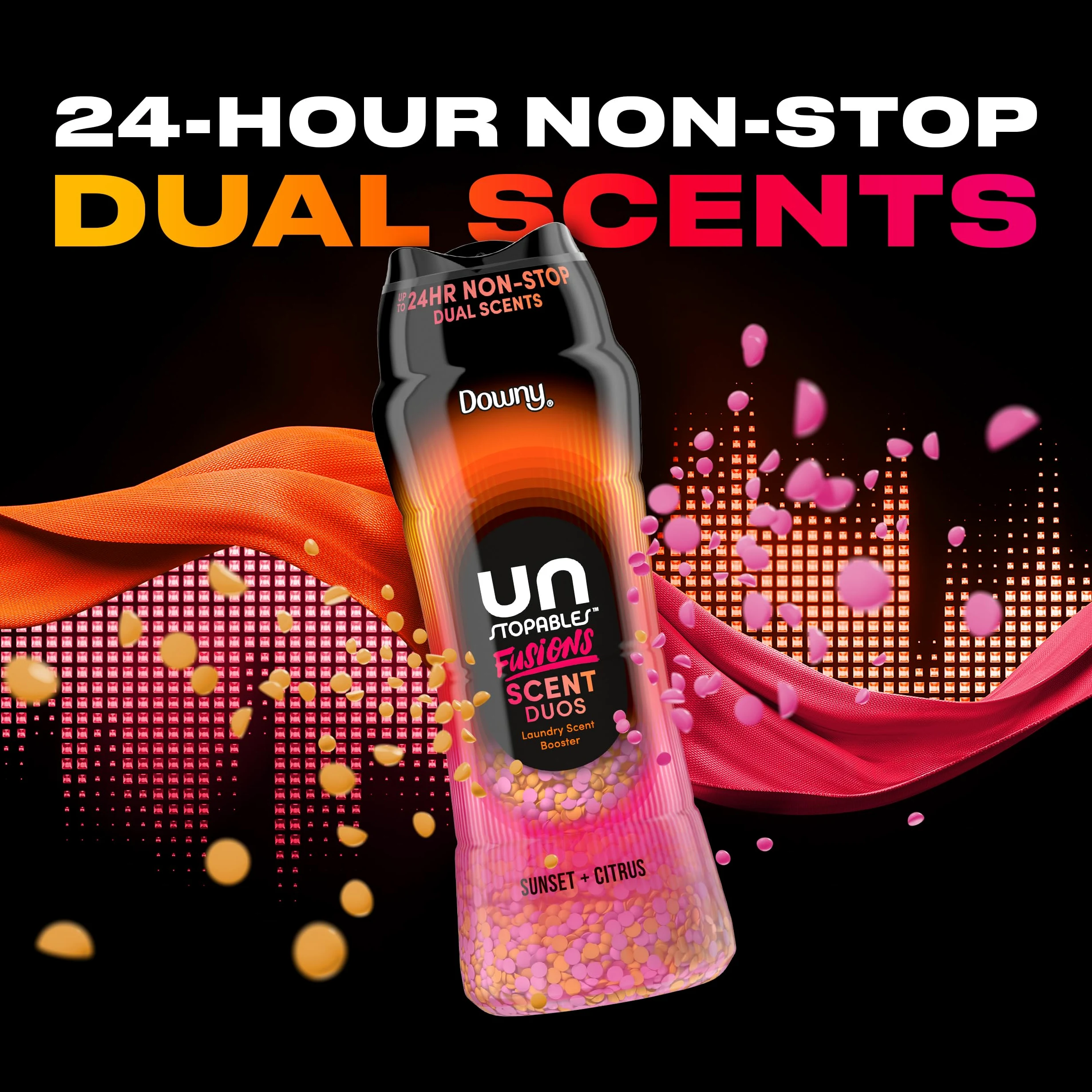 Downy Unstopables Fusions koraliki wzmacniające zapach do prania, zachód słońca i cytrusów, 600 ml, świeżość 2 w 1, koraliki wzmacniające zapach Downy