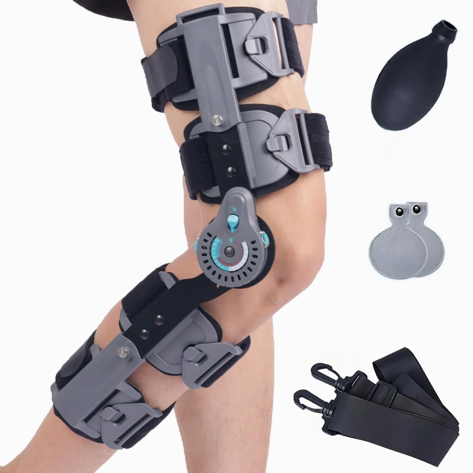 Regulowany, Zawiasowy Stabilizator Kolana, Do Wsparcia Pooperacyjnego - Wyprost Zakresu Ruchu, Regulowany KąT/DłUgość, Uniwersalny Stabilizator Ortopedyczny, Rehabilitacja Ortopedyczna