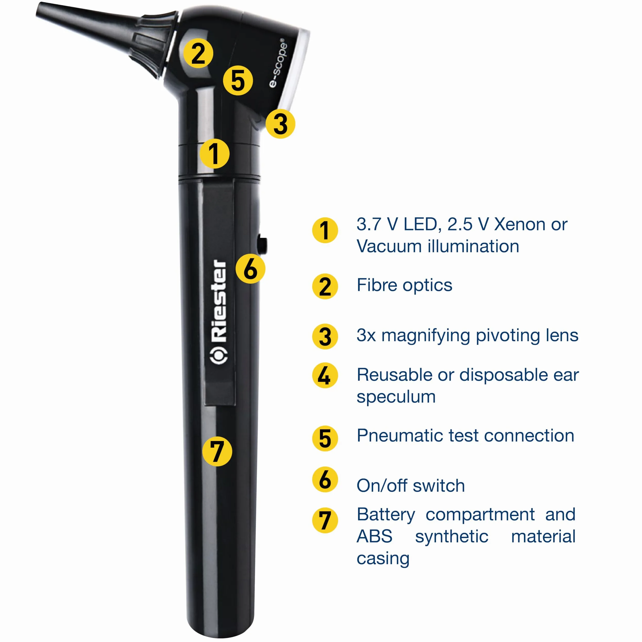 Riester - E-skop Xenon Otoscope 2,5V, z bezpośrednim podświetleniem ksenonowym, w saszetce, czarny, 31550