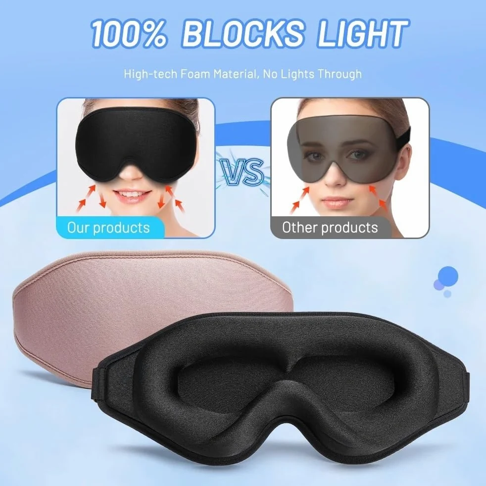 Maska do spania 3D, maska na oczy do spania, pianka z pamięcią kształtu, zmywalna, oddychająca opaska na oczy, przenośna opaska na oczy, podróż, czarna, 3 szt