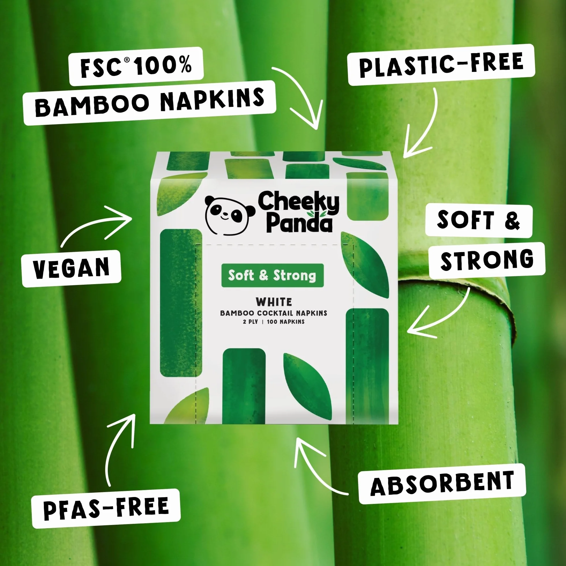 The Cheeky Panda Serwetki koktajlowe, bez plastiku, 100 sztuk, 30 sztuk