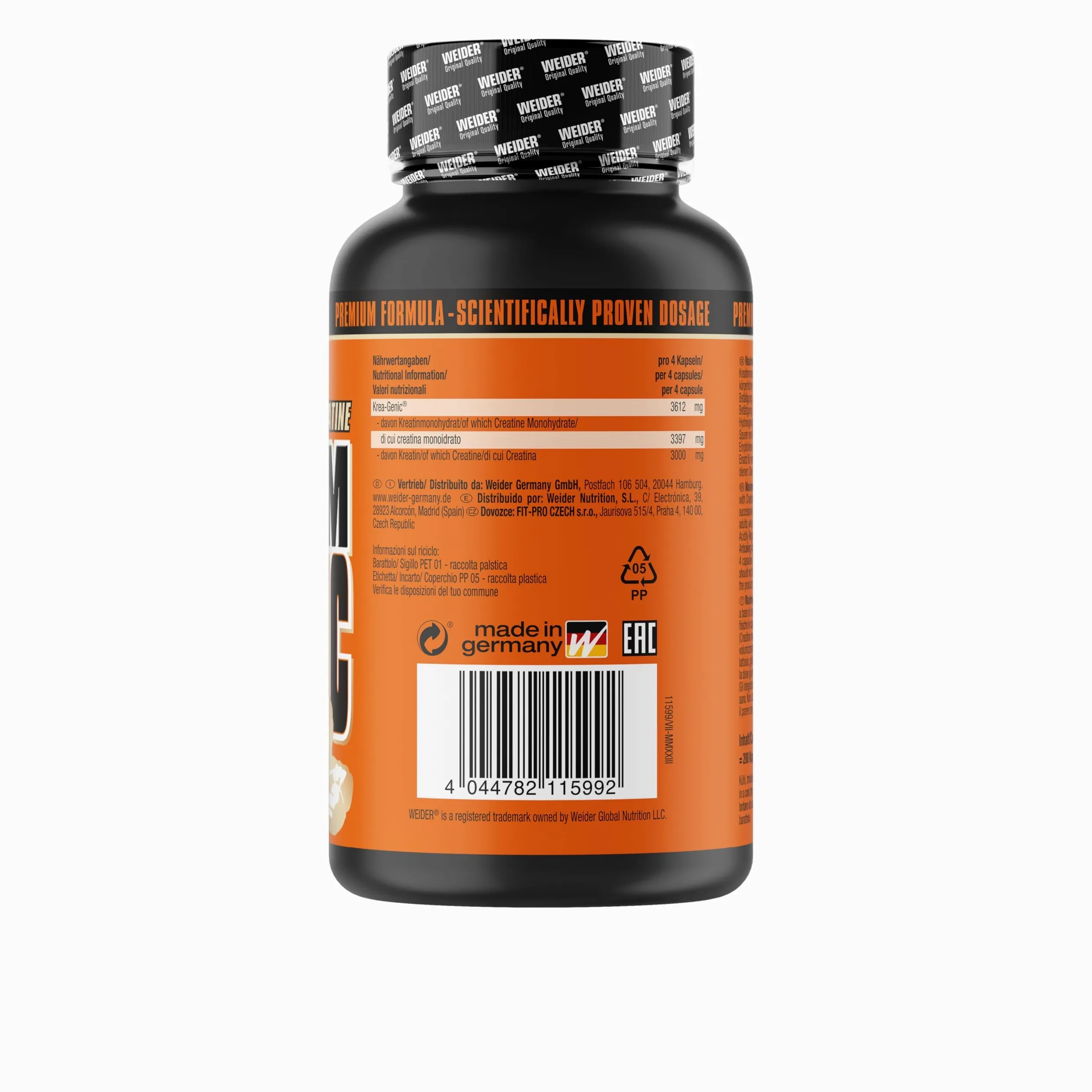 Weider Maximum Krea-Genic Caps 200 kapsułek - Podwójnie Buforowany Monohydrat Kreatyny, Przedtreningówka