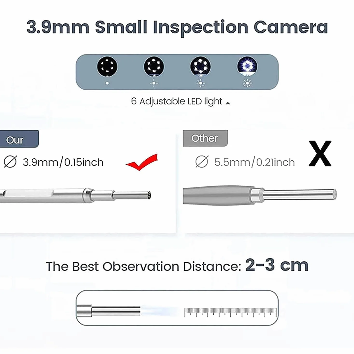Otoskop cyfrowy z obiektywem 3,9 mm, ekran 4,5 cala i 6 regulowanych świateł LED, akumulator 2500 MAh, z funkcją fotograficzną, kamerą inspekcyjną dla dorosłych