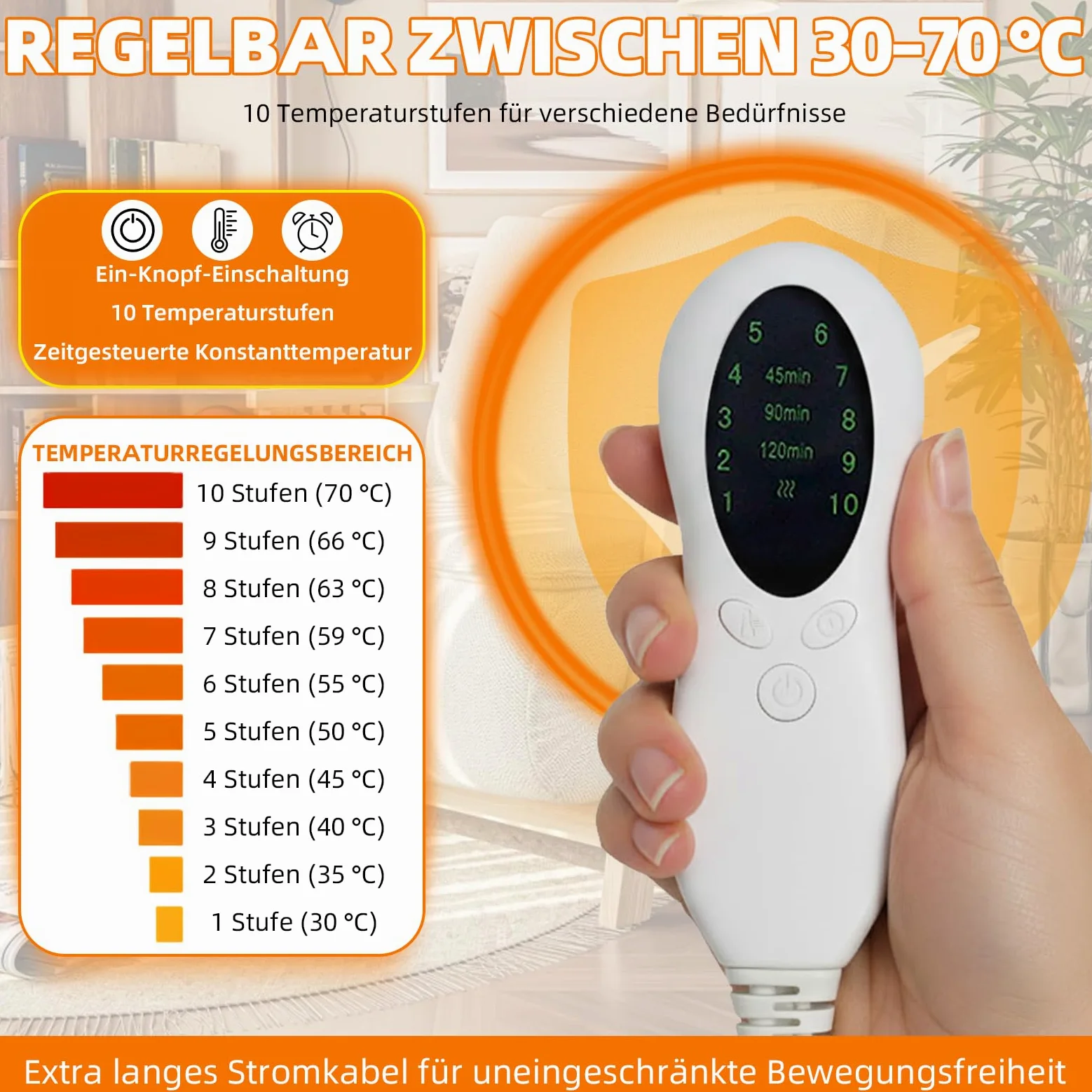 W pełni obciążona poduszka grzewcza na kark i ramiona, elektryczna poduszka grzewcza. 10 regulowanych poziomów temperatury, automatyczne wyłączanie. Ogrzewa kark i ramiona jednocześnie. 48 x 53 cm