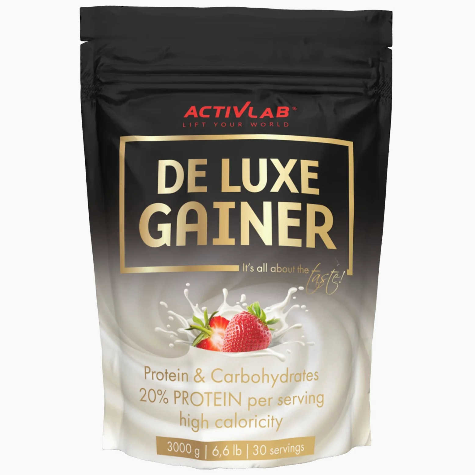 Activlab De Luxe Gainer 3000g – Mass Gainer – Odżywka Białkowo Węglowodanowa – Wsparcie Budowy Masy – Koncentrat Białka Serwatkowego WPC – Bez Cukru (Truskawka)