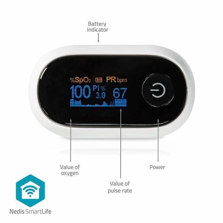 SmartLife Pulsoximeter | Bluetooth | OLED-Anzeige | Akustischer Alarm/Anti-Bewegungsstörungen/Hochpräziser Sensor/Perfusionsindex/Pulsfrequenz/Sauerstoffsättigung (SpO2) | Weiss