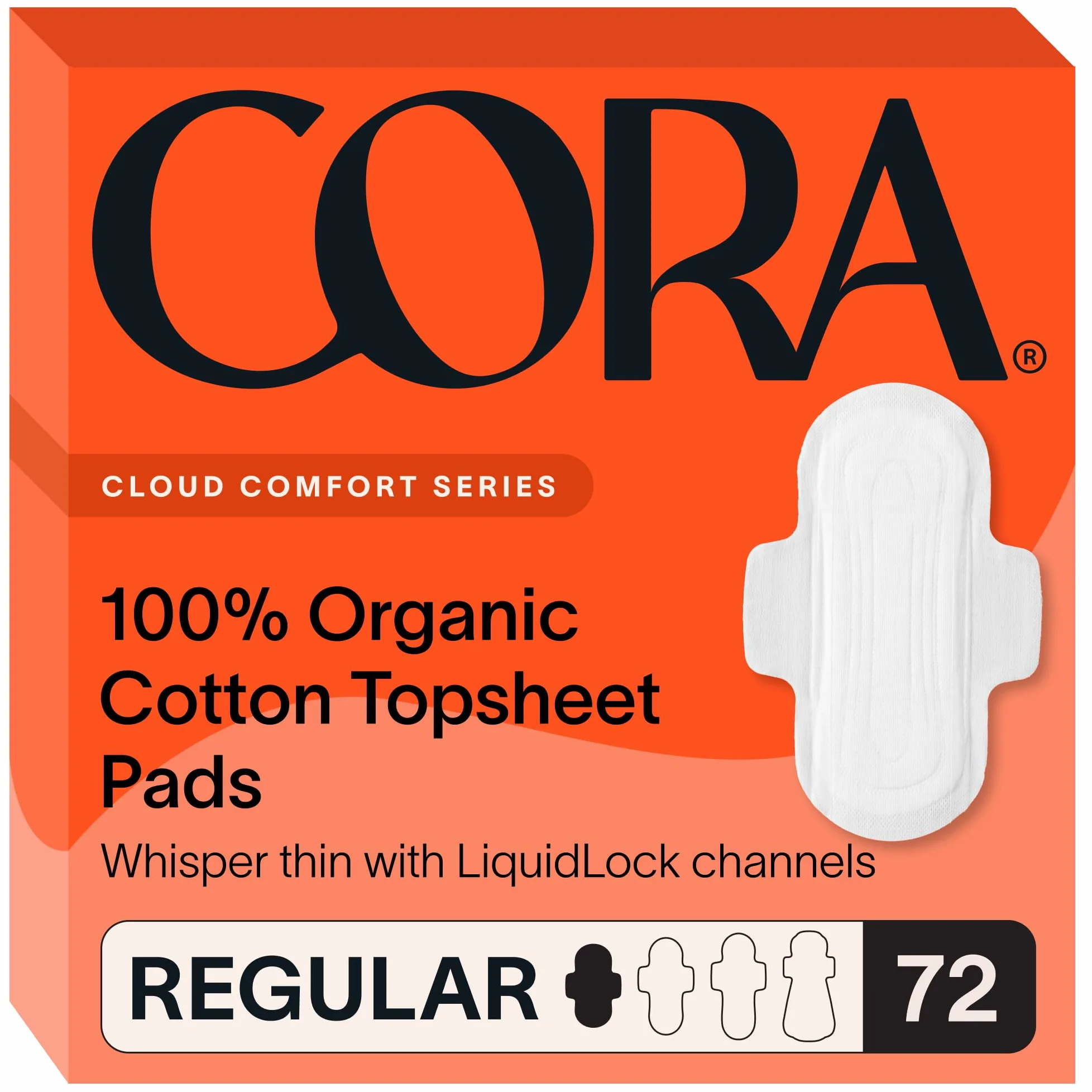 Cora Ultra cienkie podkładki z bawełny organicznej, regularna chłonność, ze skrzydłami i technologią odprowadzania wilgoci na sucho (nowe 72 szt.)