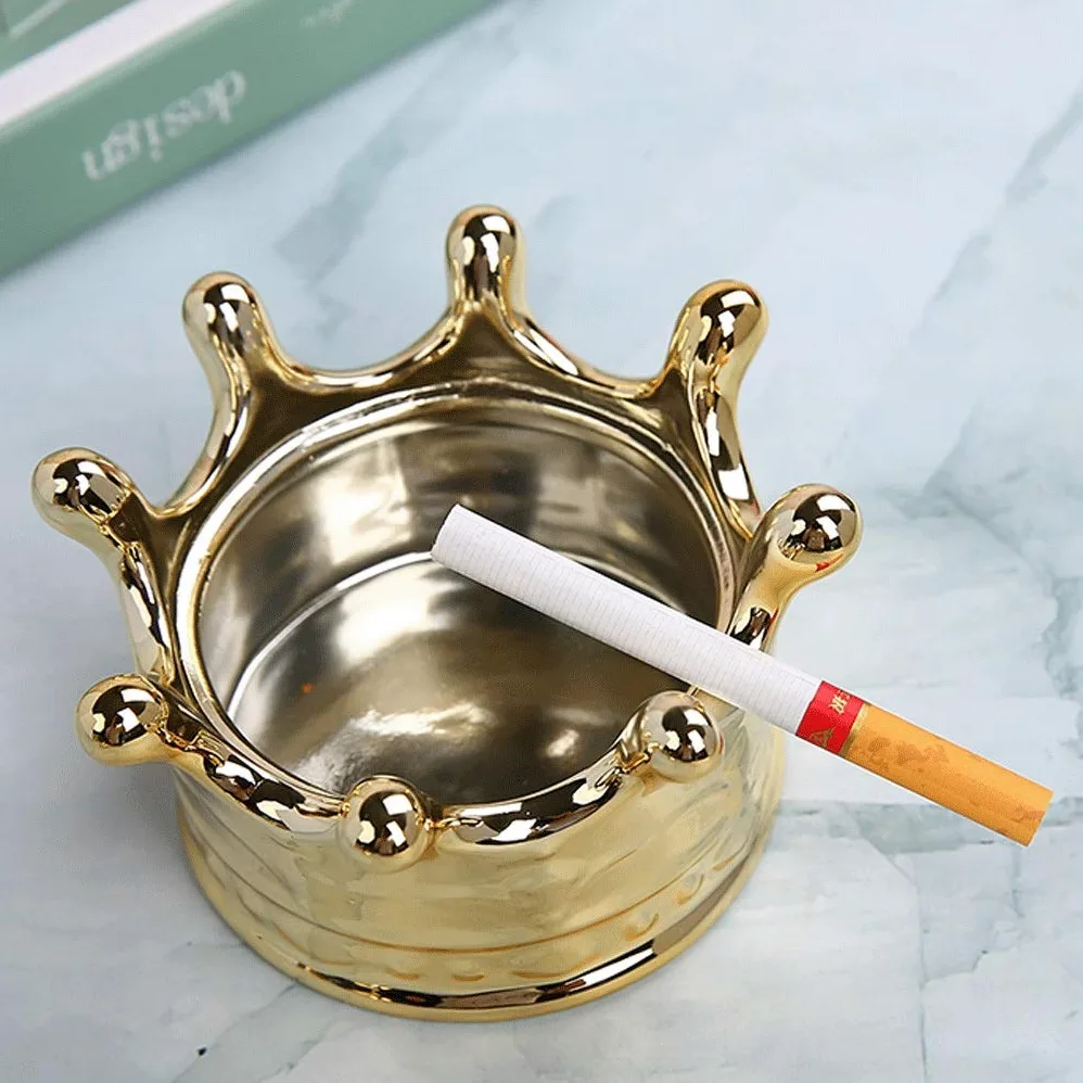 Popielniczki W Kształcie Złotej Popielniczki Z Pokrywką, Ceramiczne Pudełko Do Przechowywania Papierosów, Cygar, Popielniczka, Wykwintne Dekoracje Na Biurko, Do Użytku Wewnątrz I Na Zewnątrz