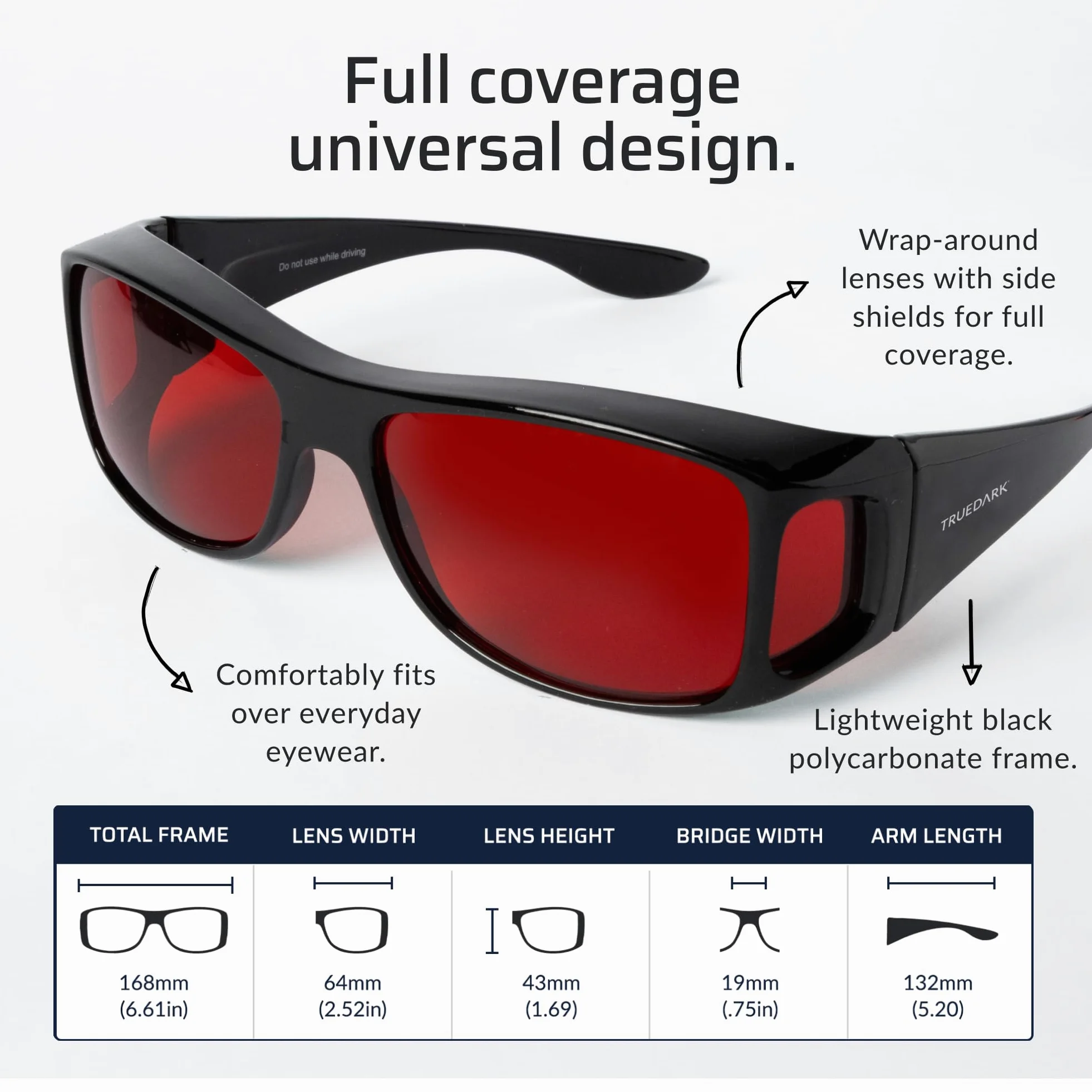 TrueDark Okulary Twilights Fitovers blokujące niebieskie światło w celu zmniejszenia zmęczenia oczu i odblasku UV - dla lepszego snu, dla mężczyzn i kobiet, ekranu komputera, gier, telewizora, telefonu - okulary Fitover marki Dave Asprey, Czerwony, Rozmia
