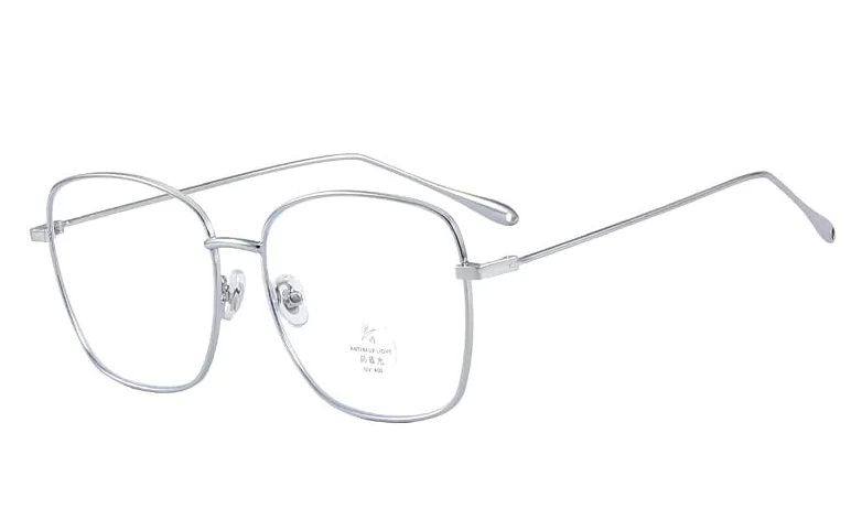 Okulary do czytania blokujące niebieskie światło dla mężczyzn, stylowe okulary do czytania z metalu z wygodnymi zawiasami sprężynowymi, okulary nieoślepiające (kolor: srebrny, rozmiar: +3,50)