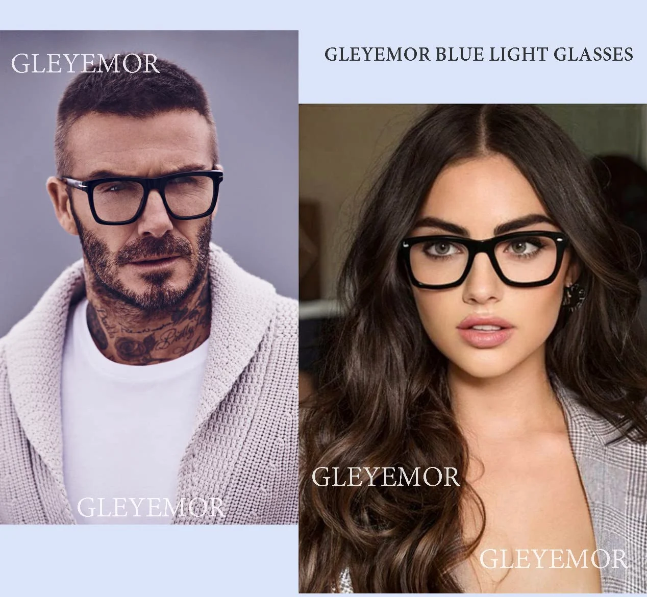 GLEYEMOR Okulary z niebieskim światłem dla mężczyzn i kobiet, modne kwadratowe oprawki, soczewki blokujące niebieskie światło, okulary komputerowe (czarne)