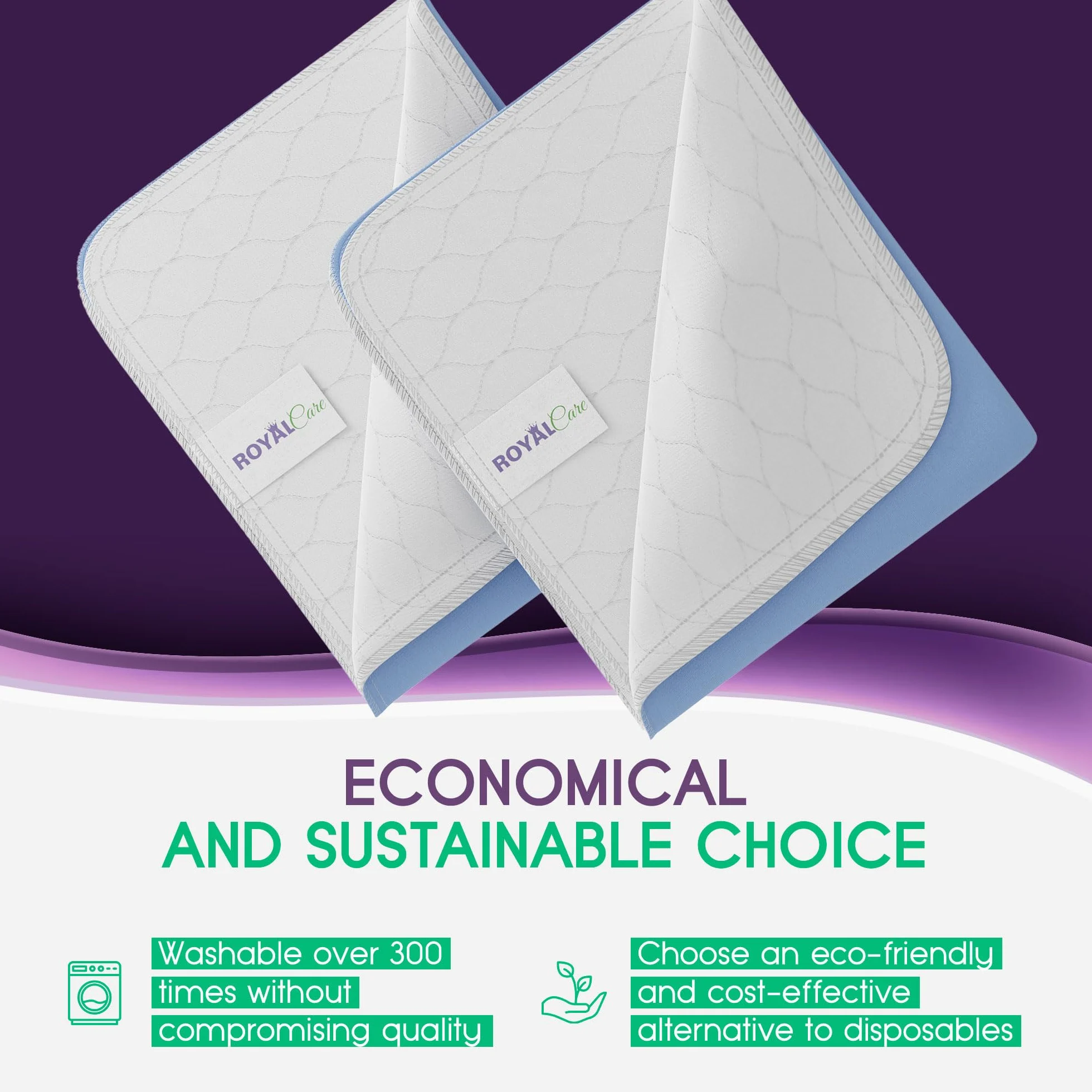 Royal Care 2-Pack 34x52 Extra Large Washable Bed Pads/Reusable Incontinence Underpads Mattress Protector for Adults, Kids and Pets -Blue,