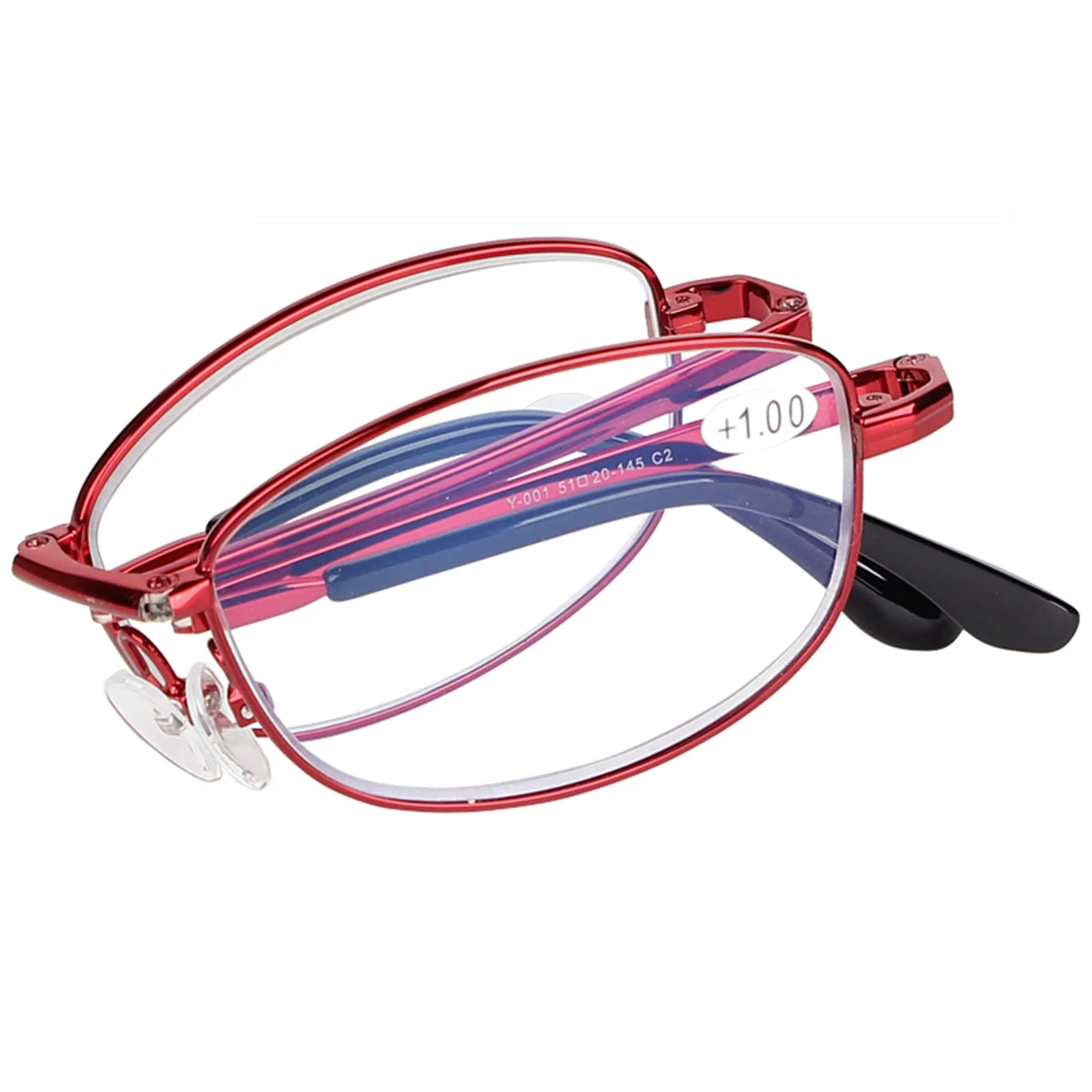 Damskie Okulary Do Czytania Z Filtrem Przeciw Niebieskiemu Światłu, Mini Kieszonkowe Okulary Do Czytania, Owalne Okulary Do Czytania Z Metalową Ramką/Red/3
