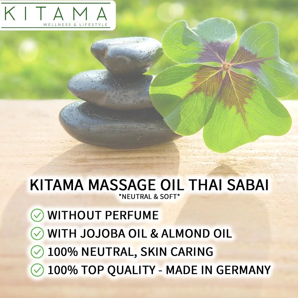 Kitama Thai Sabai olejek do masażu, 5 litrów (5000 ml) Premium Soft Neutralny i do pielęgnacji skóry z cennym olejkiem jojoba i olejkiem migdałowym