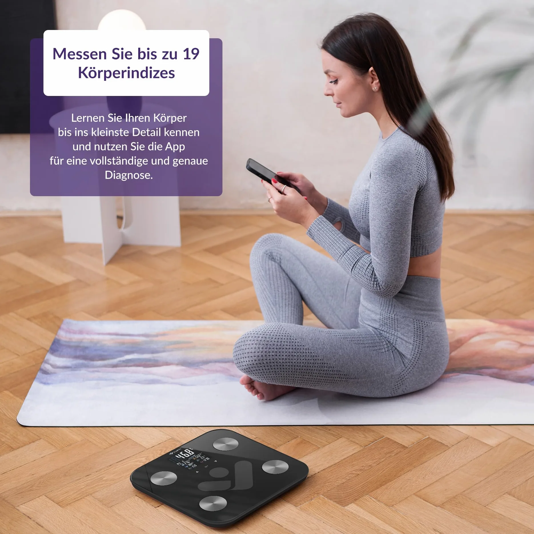 TrueLife FitScale W6 BT osobista waga diagnostyczna Bluetooth, pomiar z bioelektryczną analizą impedancji, 19 mierzonych wskaźników ciała, kolorowy wyświetlacz LCD, do 8 użytkowników, aplikacja
