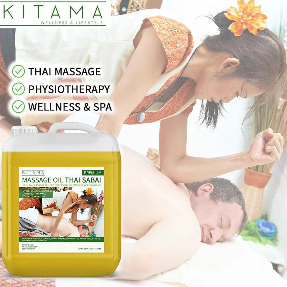 Kitama Thai Sabai olejek do masażu, 5 litrów (5000 ml) Premium Soft Neutralny i do pielęgnacji skóry z cennym olejkiem jojoba i olejkiem migdałowym