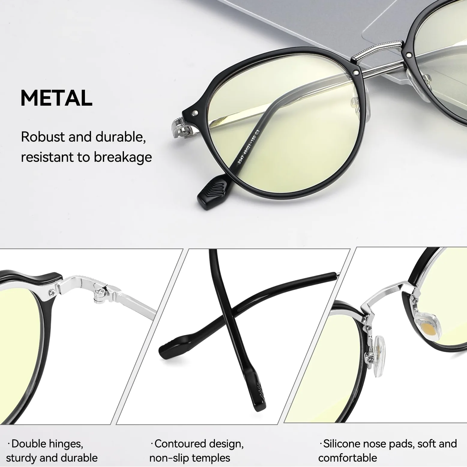 Dollger Okrągłe okulary do gier w stylu retro, do jazdy w nocy – filtr niebieskiego światła, ochrona przed zmęczeniem oczu, poprawa snu, ochrona UV400 dla wrażliwych oczu