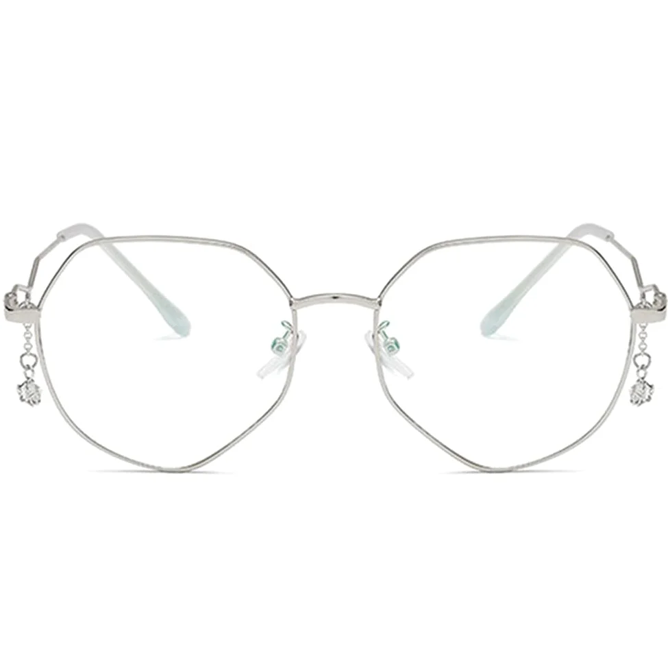 Modne Wielokątne Damskie Okulary Do Czytania, Okulary Do Czytania Z Filtrem Przeciw Niebieskiemu Światłu, Metalowa Ramka Z Wisiorkiem Ze Strasów/Silver/2.5 *