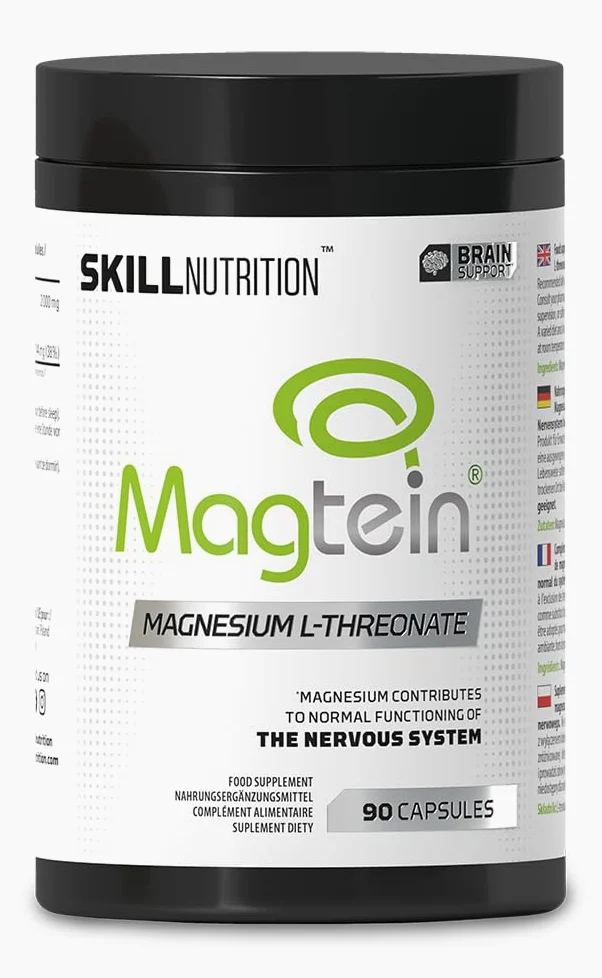 SKILL Nutrition Magtein® Magnez L-Treonian | 90 kapsułek | Klinicznie przebadana, wysoko biodostępna formuła | Wspiera koncentrację, pamięć i funkcje poznawcze | Mięśnie i elektrolity | Wegański