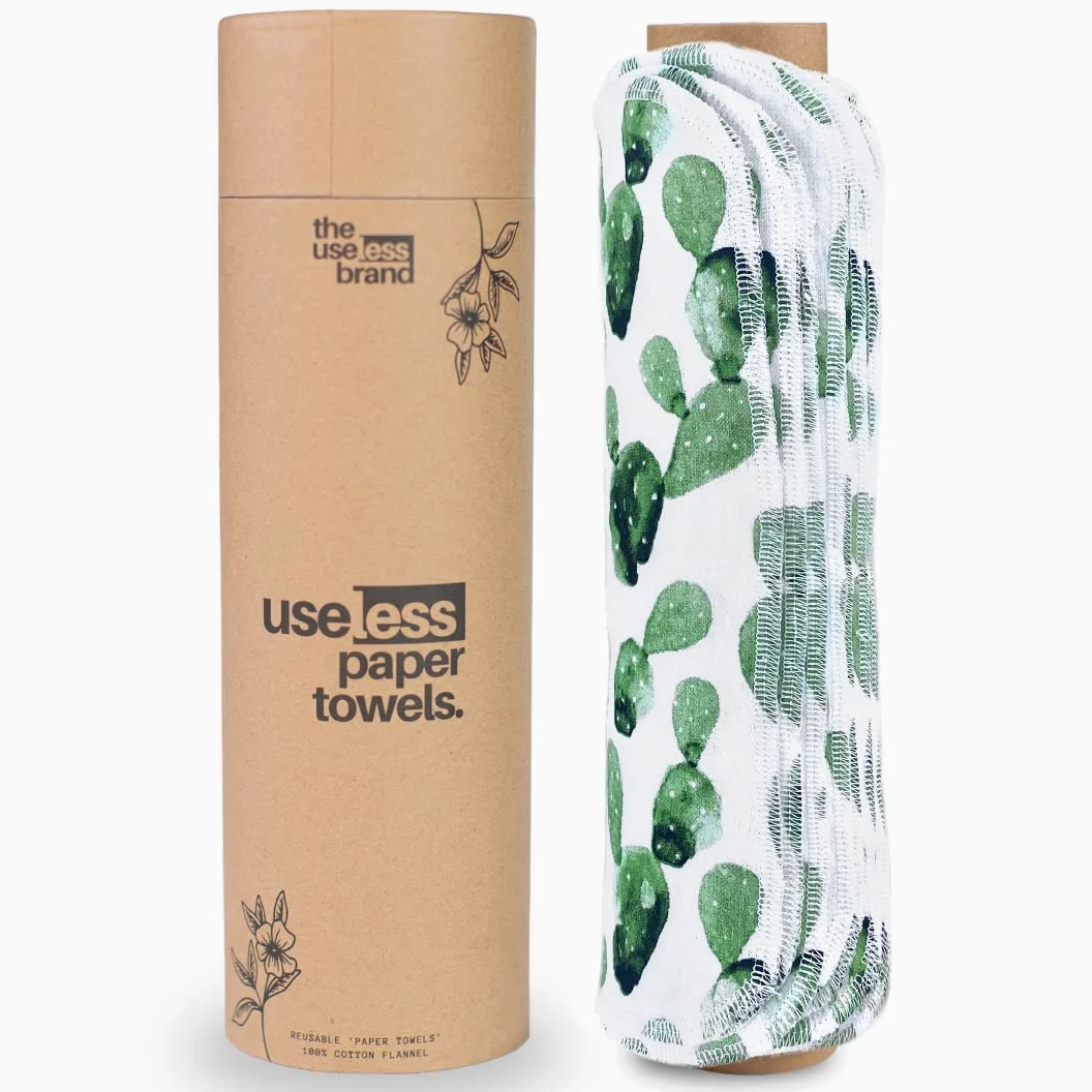 The Useless Brand Ręczniki papierowe wielokrotnego użytku, 12 przyjaznych dla środowiska, zmywalnych bawełnianych ręczników flanelowych z rolką kartonową, zero odpadów i zrównoważone, pasują do