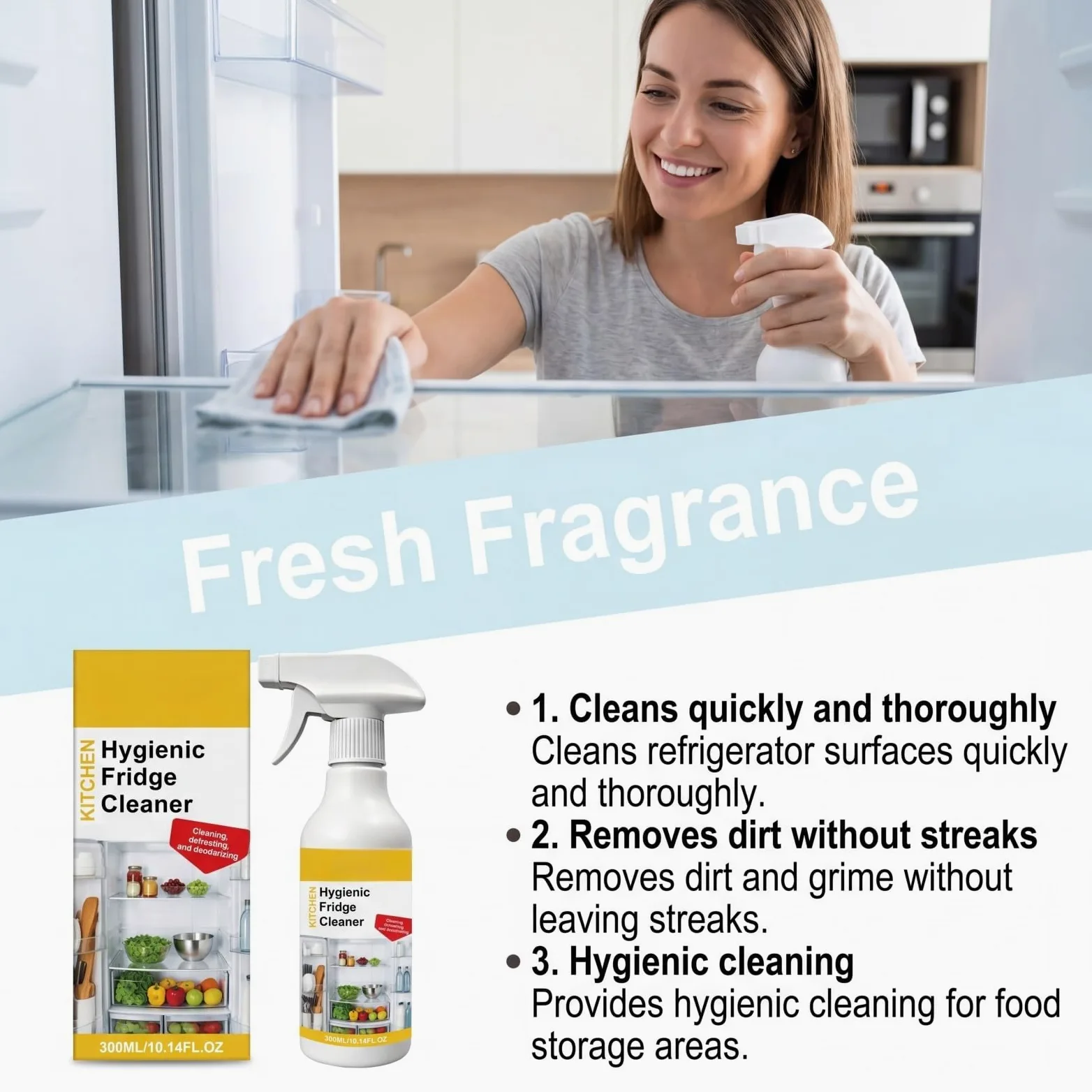 Spray do czyszczenia kuchni i lodówki, silny środek do usuwania tłuszczu i neutralizator zapachów, pianka do głębokiego oczyszczania o świeżym zapachu cytryny, roztwór do czyszczenia różnych
