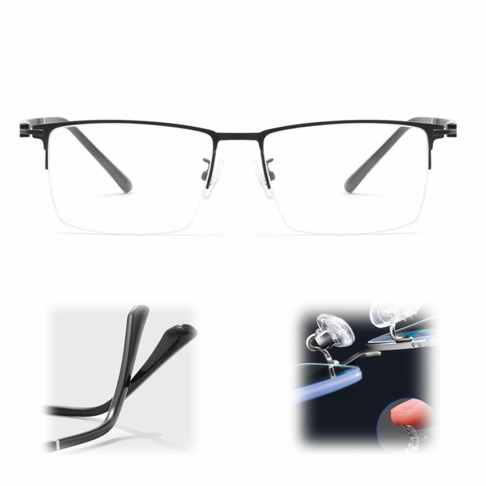 Anti Blue Light Okulary do Czytania, Stylowa Okulary Półokulary, Metalowe Okulary dla Mężczyzn (Color : Noir, Size : 3.5)