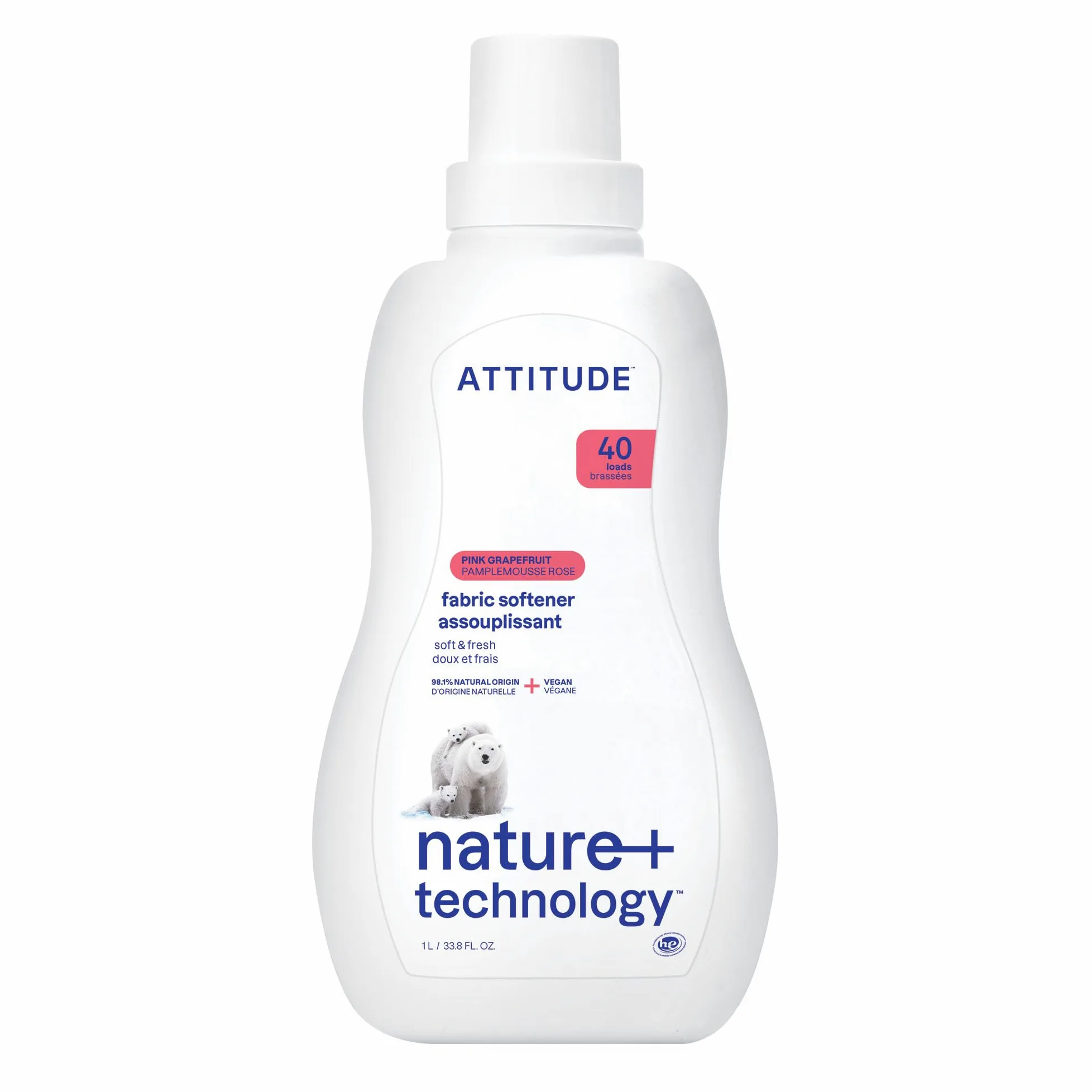ATTITUDE Hipoalergiczny zmiękczacz do tkanin, 40 ładunków 33,8 Fl Oz różowy grejpfrut