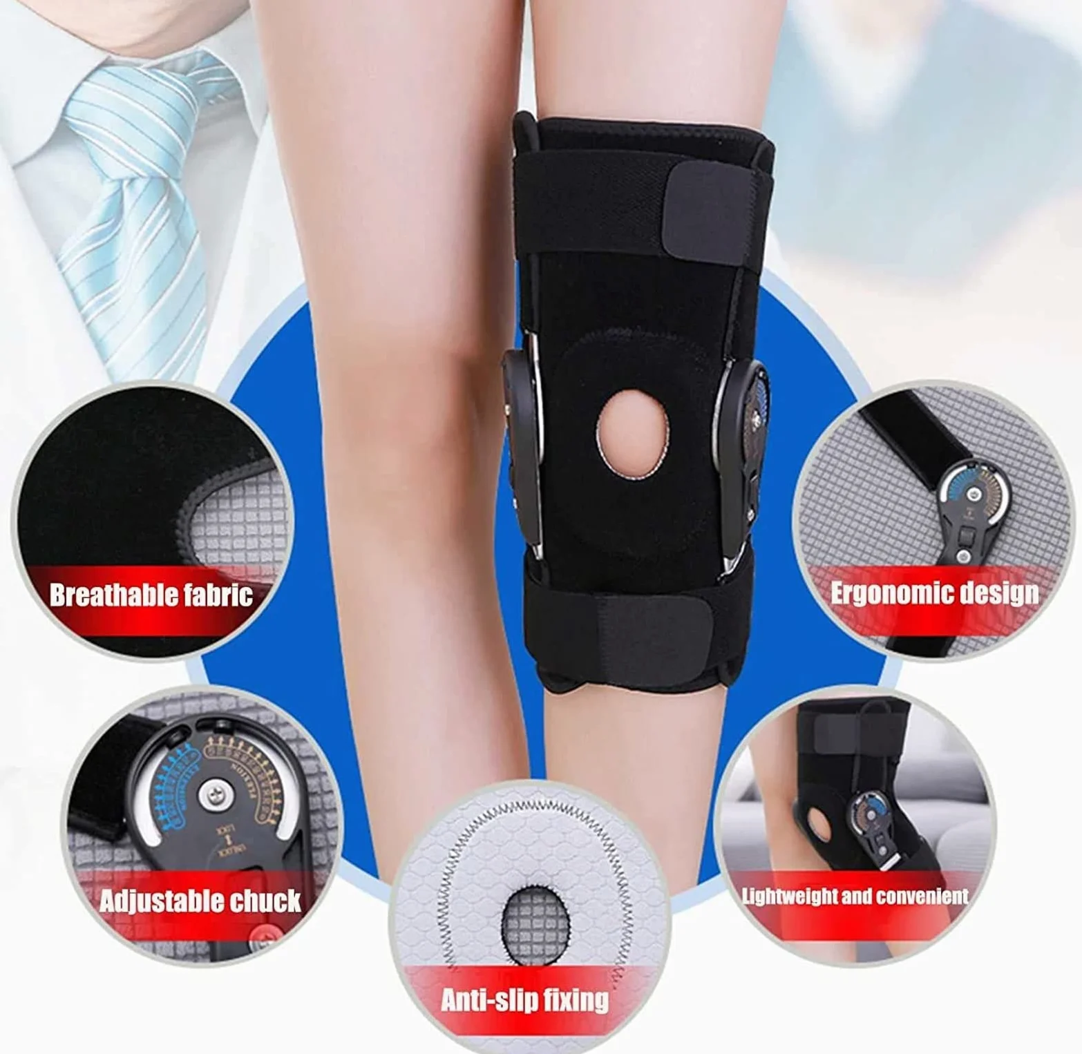 Stabilizator kolana na zawiasach na zawiasach stabilizator kolana zawias immobilizer kolana dla mężczyzn i kobiet samoregulujący stabilizator kolana jeden rozmiar pasuje do większości