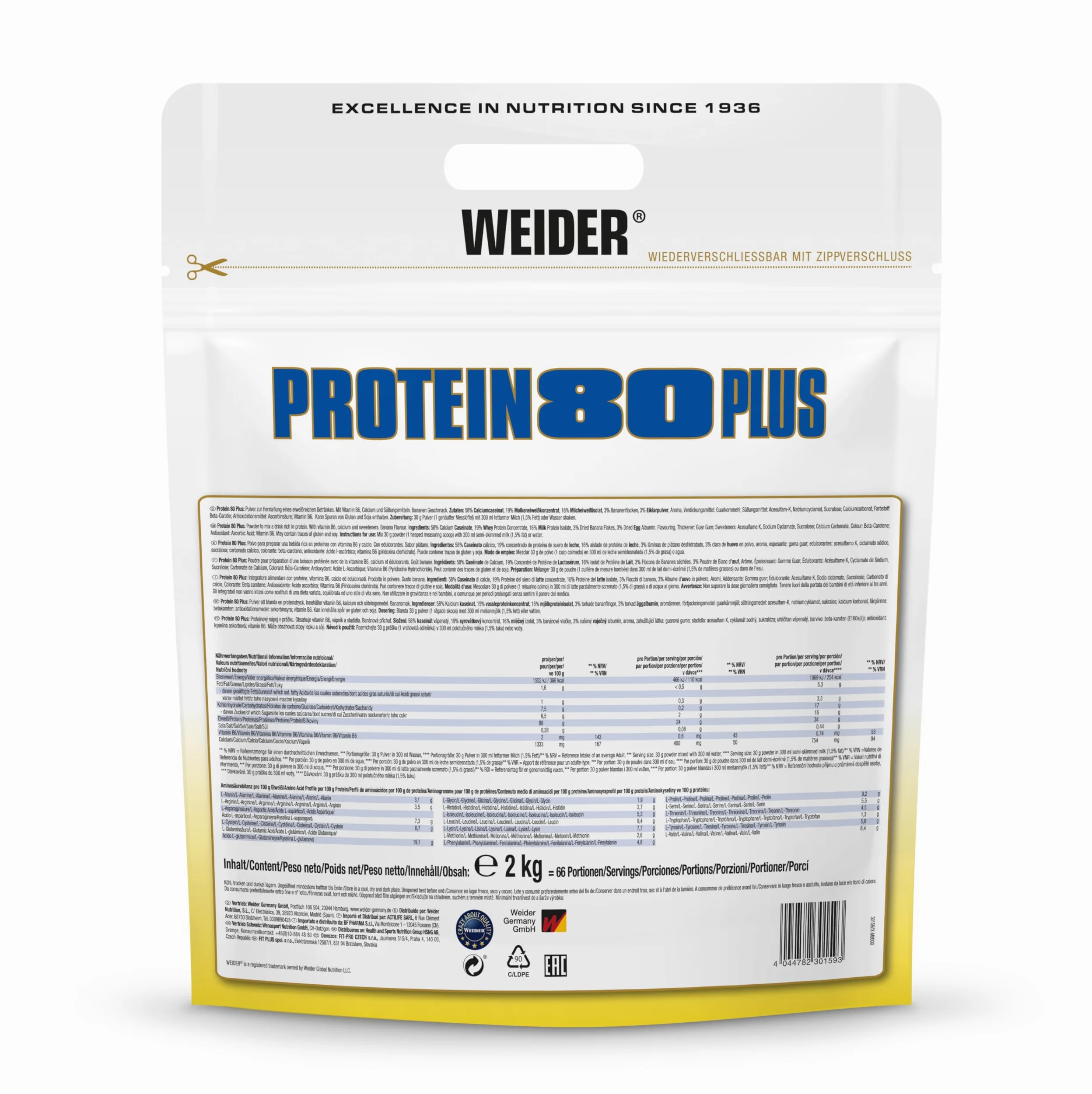 Weider Protein 80 Plus (2000g) Banana - Białka - Mieszanka białek