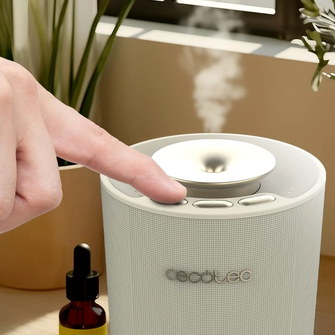 Cecotec PureAroma 3000 Sound Ultradźwiękowy nawilżacz powietrza z dyfuzorem zapachowym 10 ml, głośnik Bluetooth, bezprzewodowe ładowanie, 8h timer, 3 tryby pary, kolorowe światło LED, aromaterapia