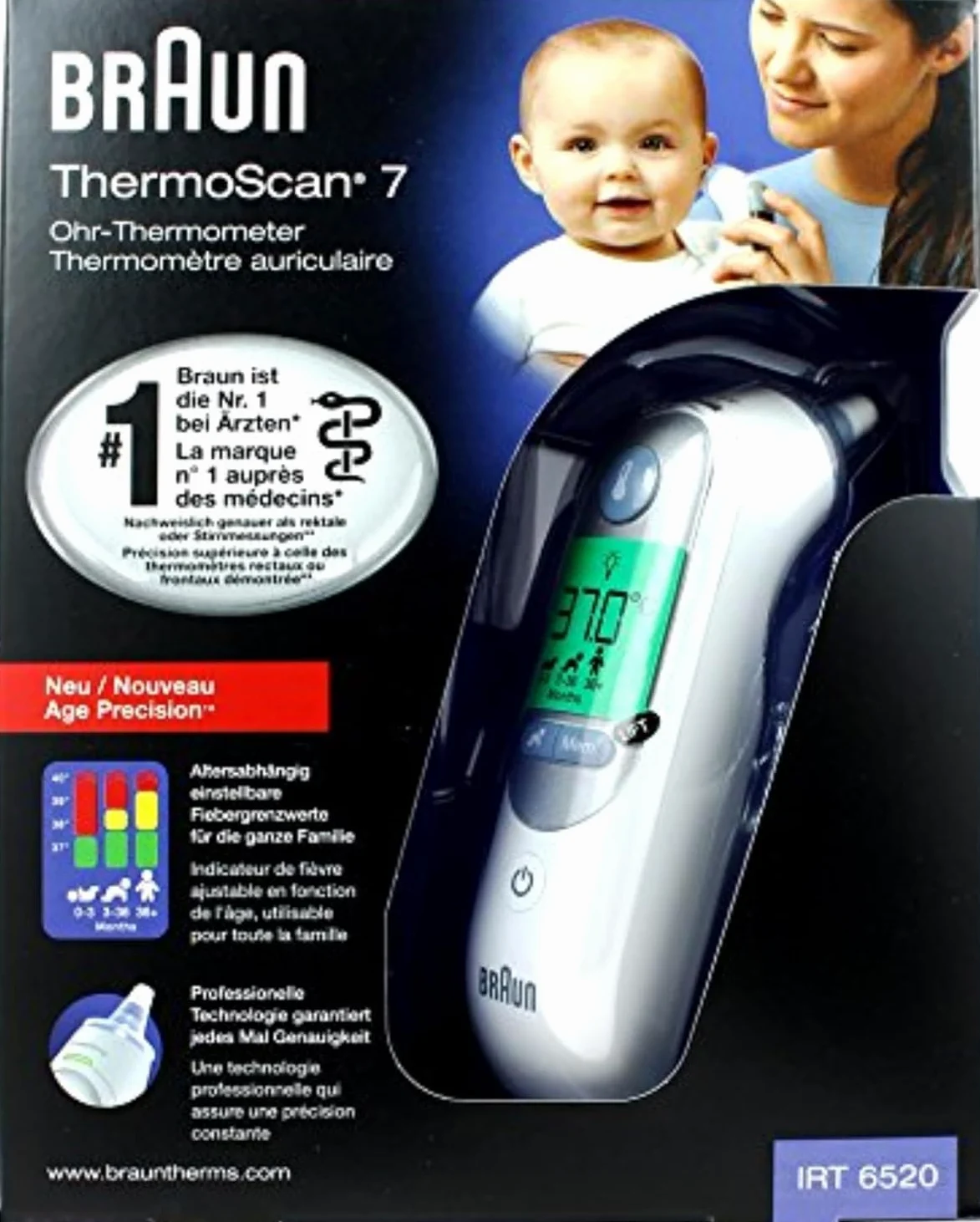 Braun ThermoScan 7 BRAIRT6520 Termometr do Ucha, Biały & Braun Thermoscan BIT000CBEU Etui na Termometr, Czarny, ‎22.5 x 12.6 x 6 cm