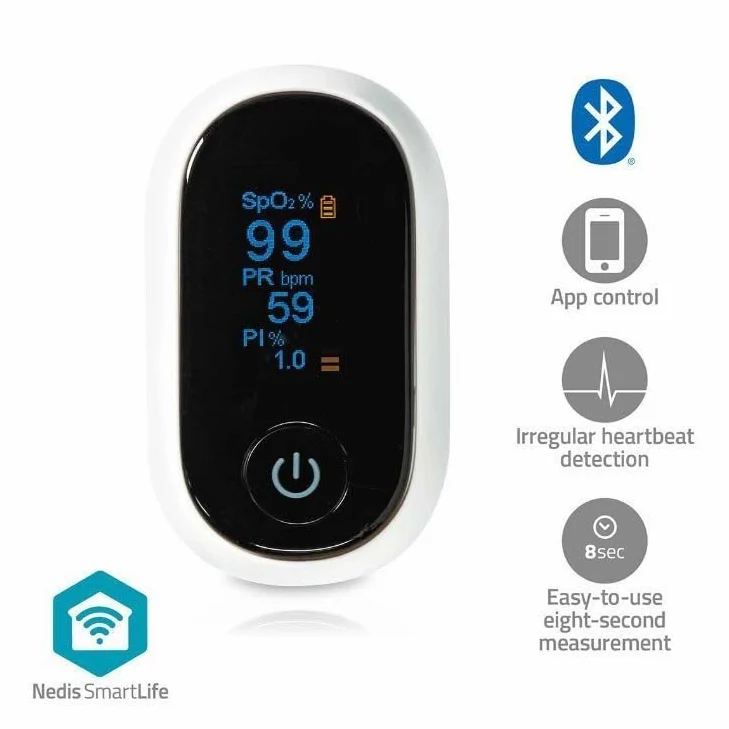 SmartLife Pulsoximeter | Bluetooth | OLED-Anzeige | Akustischer Alarm/Anti-Bewegungsstörungen/Hochpräziser Sensor/Perfusionsindex/Pulsfrequenz/Sauerstoffsättigung (SpO2) | Weiss