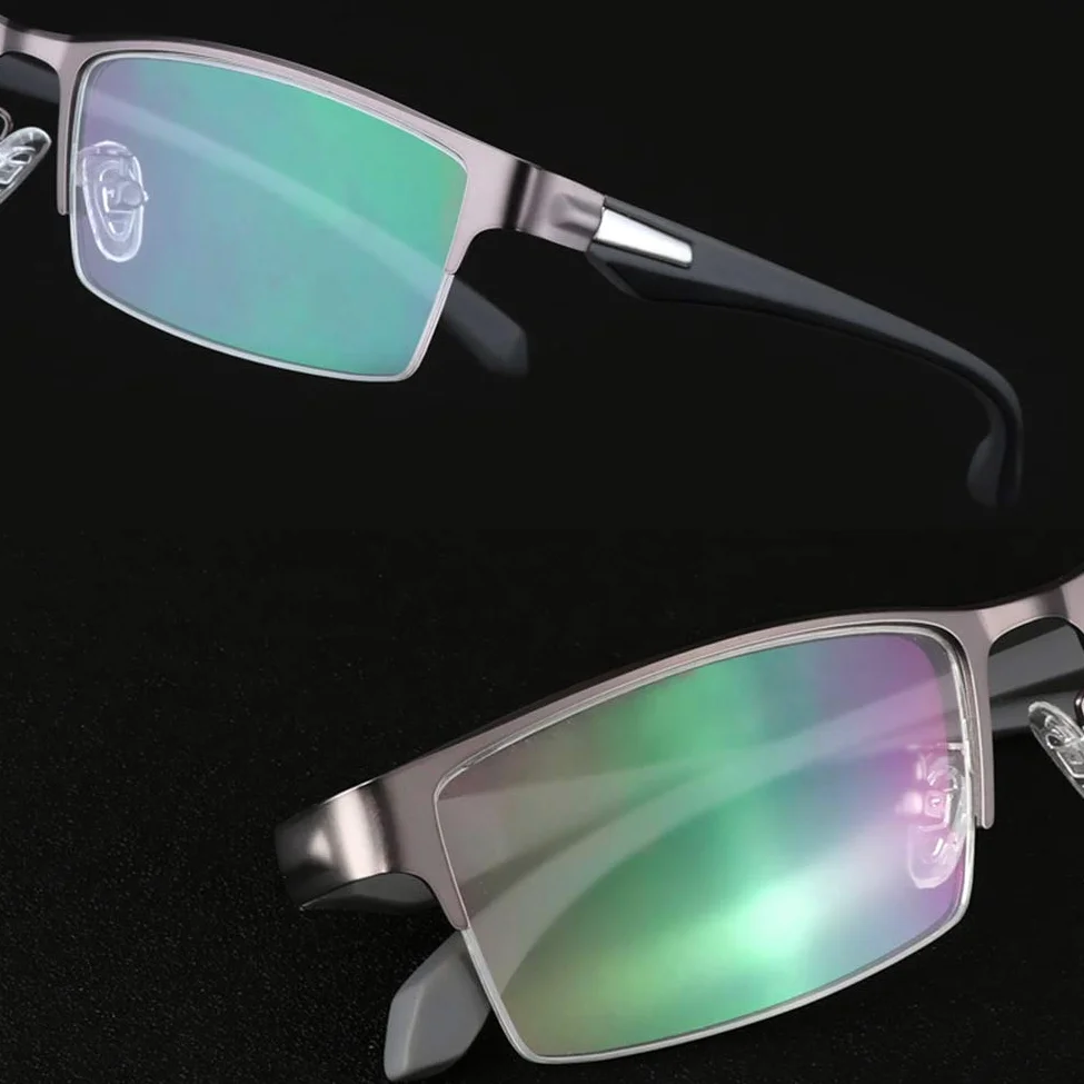Okulary do czytania unisex z połową felgą, kieszonkowy czytnik metalowa ramka z etui okulary przeciwsłoneczne Uv400