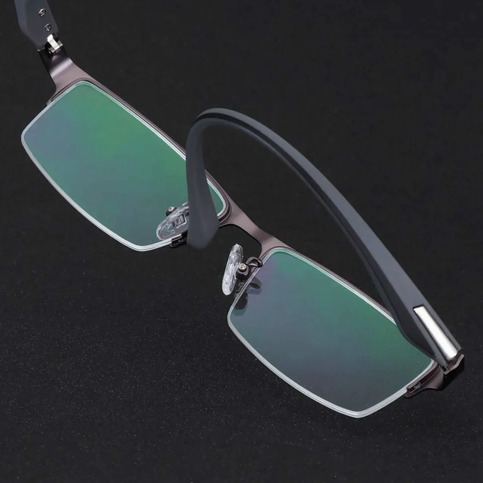 Okulary do czytania unisex z połową felgą, kieszonkowy czytnik metalowa ramka z etui okulary przeciwsłoneczne Uv400