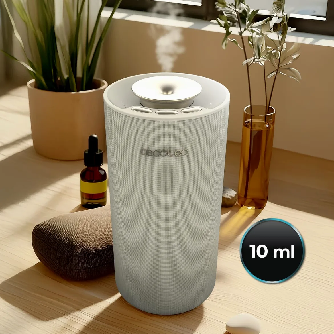 Cecotec PureAroma 3000 Sound Ultradźwiękowy nawilżacz powietrza z dyfuzorem zapachowym 10 ml, głośnik Bluetooth, bezprzewodowe ładowanie, 8h timer, 3 tryby pary, kolorowe światło LED, aromaterapia