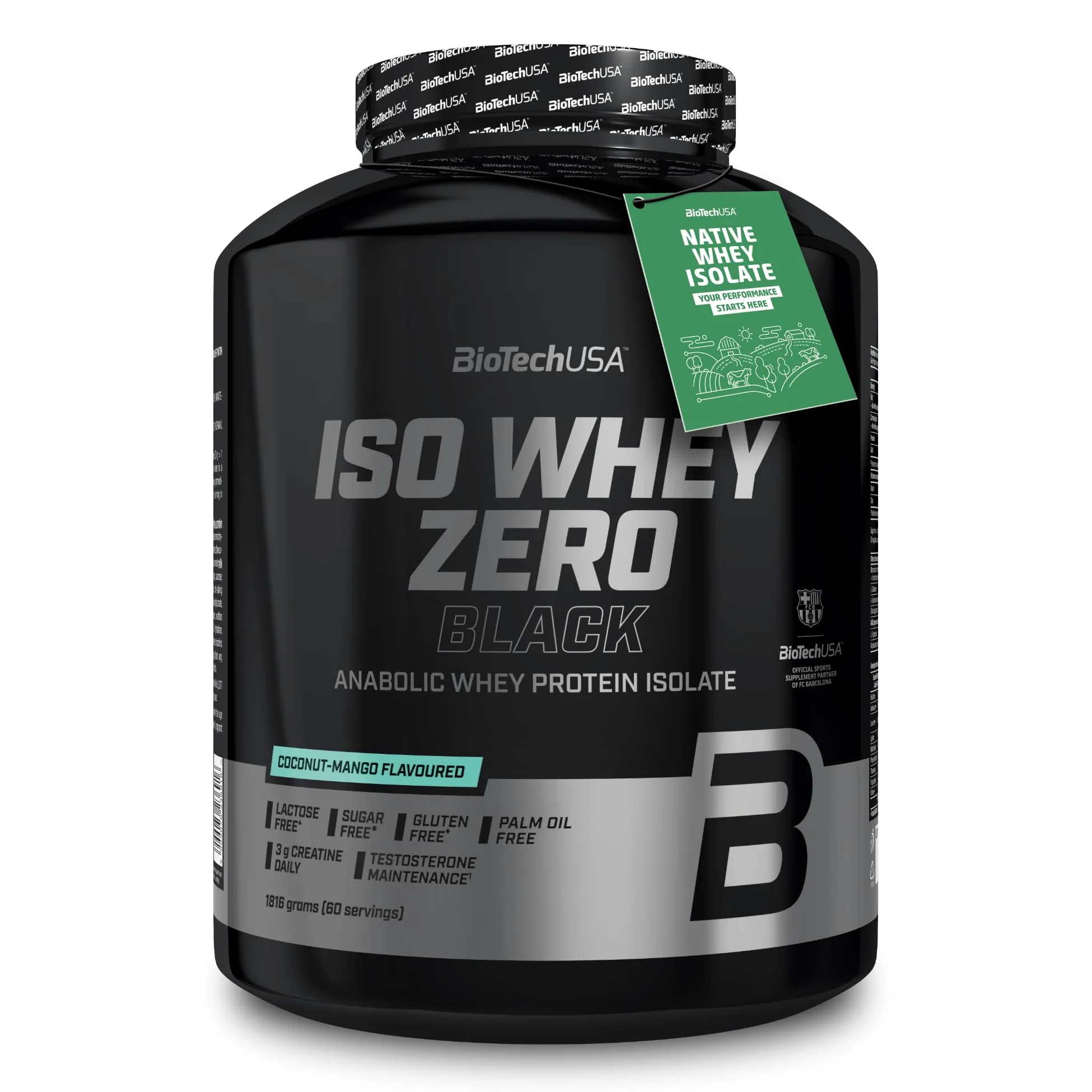 BioTechUSA Iso Whey Zero Black | z kreatyną, cynkiem, witaminą B3 i aminokwasami | 90% białka | bez cukru, bez laktozy, bez glutenu, 1816 g, Kokos-Mango