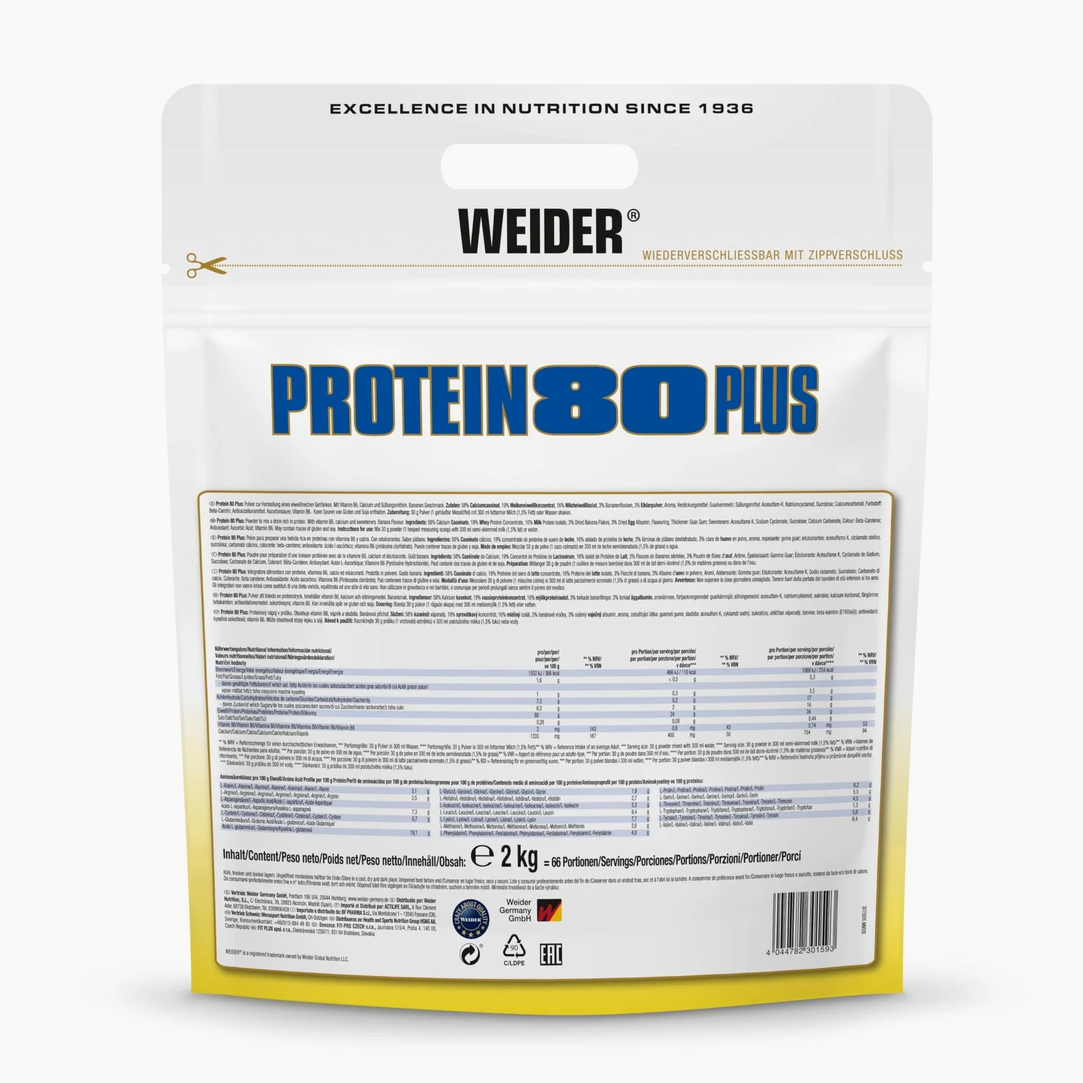 Weider Protein 80 Plus (2000g) Banana - Białka - Mieszanka białek