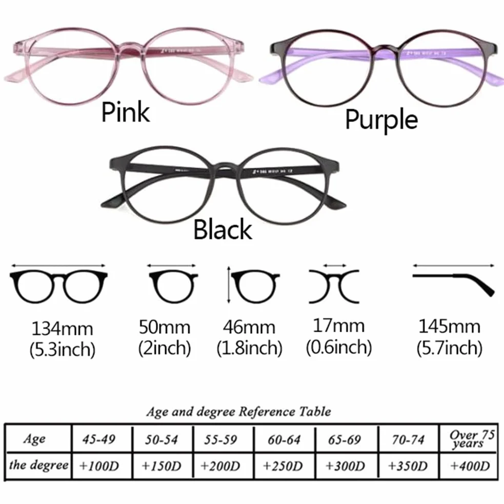 Okrągłe Okulary Do Czytania Dla Kobiet I Mężczyzn, Okulary Do Czytania Z Antyrefleksem, Lekkie Okulary Powiększające/Purple/1.5