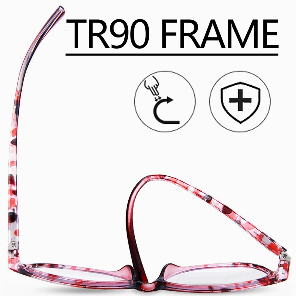 Modne Damskie Okulary Do Czytania Z Blokowaniem Niebieskiego Światła, Lekkie Okulary Do Czytania Tr90 Sphinge, Czerwony Nadruk/3.5