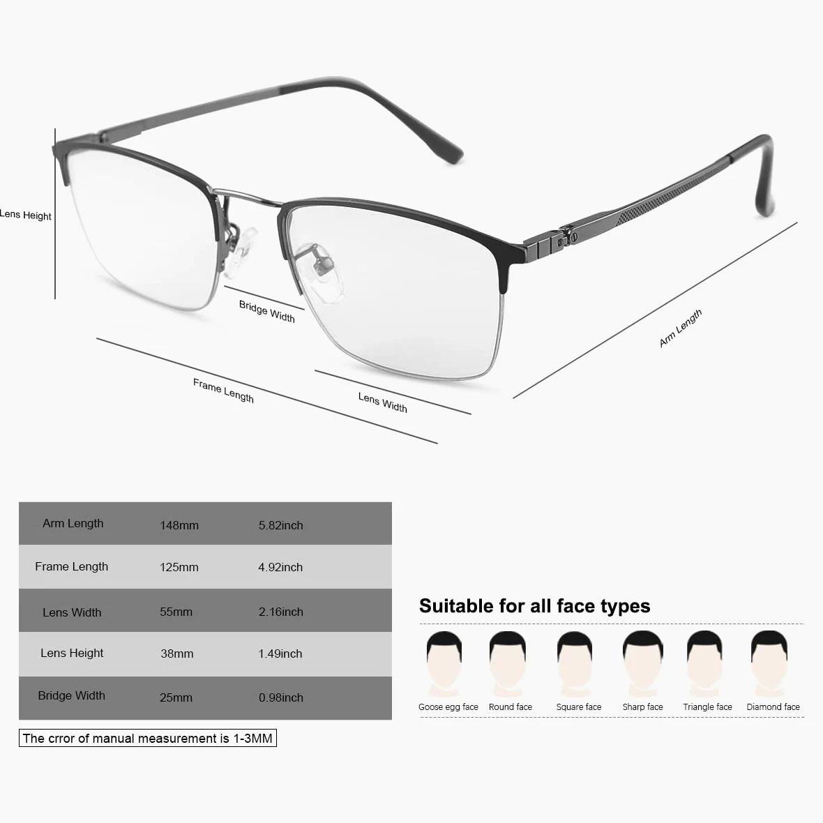MIRYEA Zawiasy sprężynowe, fotochromowe, progresywne, wieloogniskowe, okulary do czytania, niebieskie blokowanie światła, okulary wieloogniskowe, czarny, 2.5