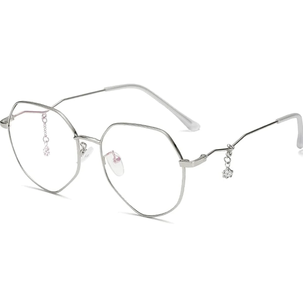 Modne Wielokątne Damskie Okulary Do Czytania, Okulary Do Czytania Z Filtrem Przeciw Niebieskiemu Światłu, Metalowa Ramka Z Wisiorkiem Ze Strasów/Silver/2.5 *