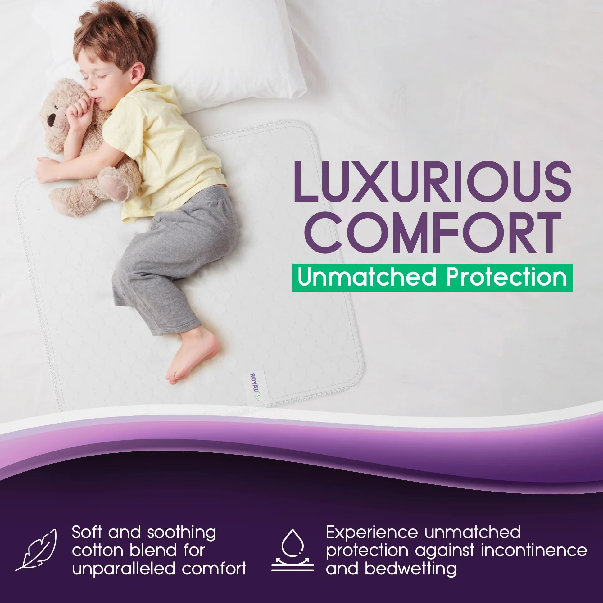 Royal Care 2-Pack 34x52 Extra Large Washable Bed Pads/Reusable Incontinence Underpads Mattress Protector for Adults, Kids and Pets -Blue,