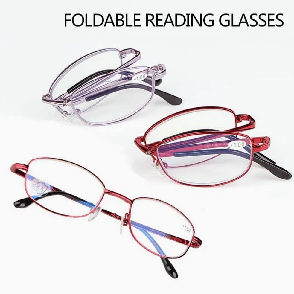 Damskie Okulary Do Czytania Z Filtrem Przeciw Niebieskiemu Światłu, Mini Kieszonkowe Okulary Do Czytania, Owalne Okulary Do Czytania Z Metalową Ramką/Red/3