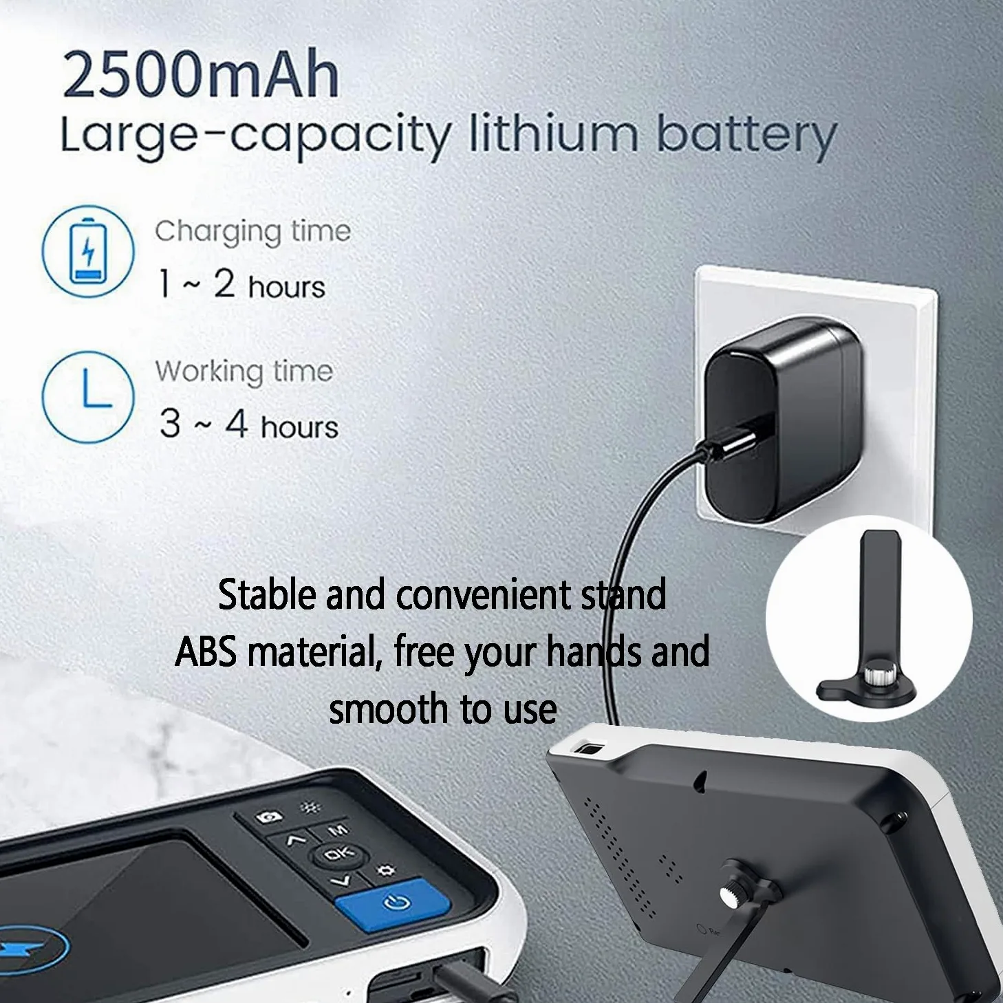 Otoskop cyfrowy z obiektywem 3,9 mm, ekran 4,5 cala i 6 regulowanych świateł LED, akumulator 2500 MAh, z funkcją fotograficzną, kamerą inspekcyjną dla dorosłych