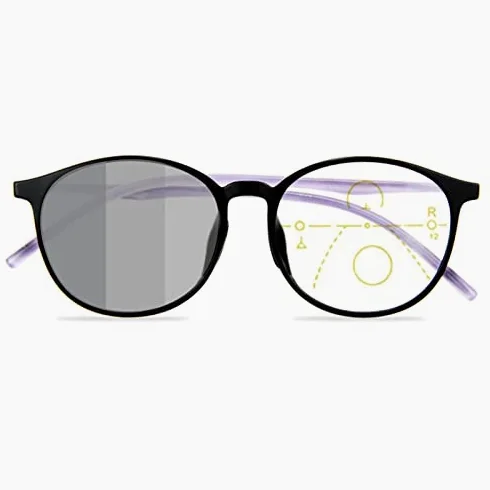 Damskie progresywne wieloogniskowe okulary do czytania, fotochromowe okulary przeciwsłoneczne na zewnątrz, duże okrągłe czytniki TR90 (kolor: różowy, rozmiar: 3,0 x)