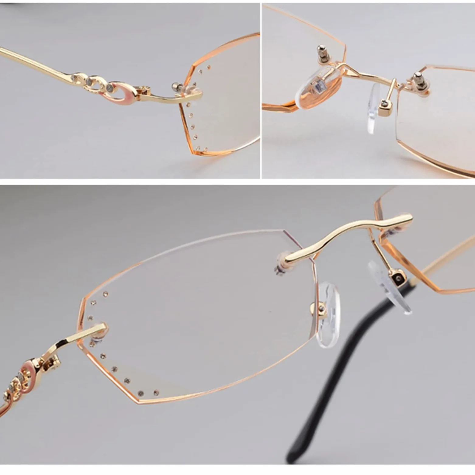 Modne Damskie Okulary Do Czytania Bez Oprawek, Okulary Do Czytania Z Blokadą Niebieskiego Światła, Dekoracje Z Kryształków/1.5