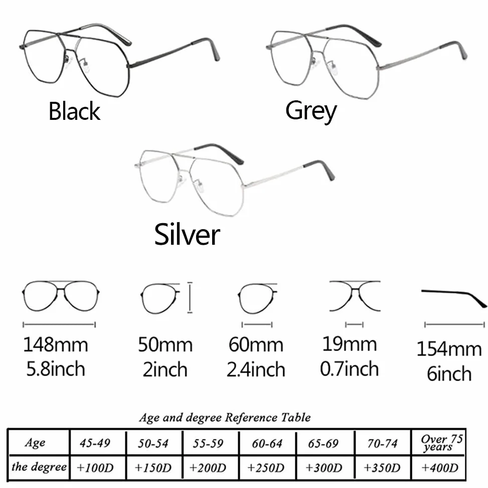 Męskie Progresywne Okulary Do Czytania Z Wieloma Ogniskami, Okulary Do Czytania Pilot Blokujące Niebieskie Światło, Okulary Do Czytania Z Metalową Ramką, 1,0-3,5/Grey/1.5 *
